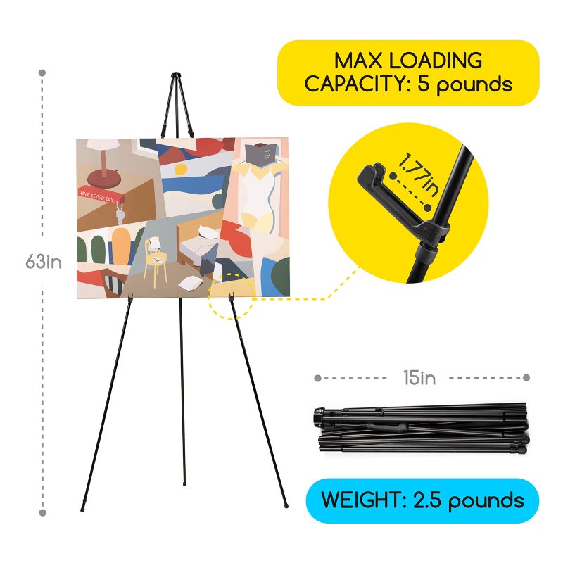 MEEDEN 2 Pcs Easel Stand for Painting and Display: 63" Art Metal Easel Sign Stand with Bag - Portable Foldable Instant Tripod Display Easel Stand for Wedding, Painting Canvas, Presentations, Posters - Image 2